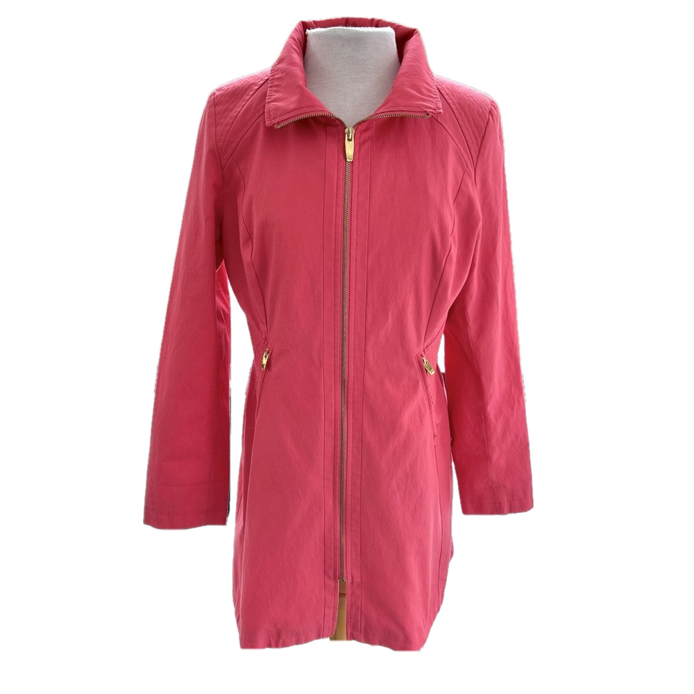 Via Spiga Rain Coat Coral Large Trench Coat Zip Up Water Repellent Women’s